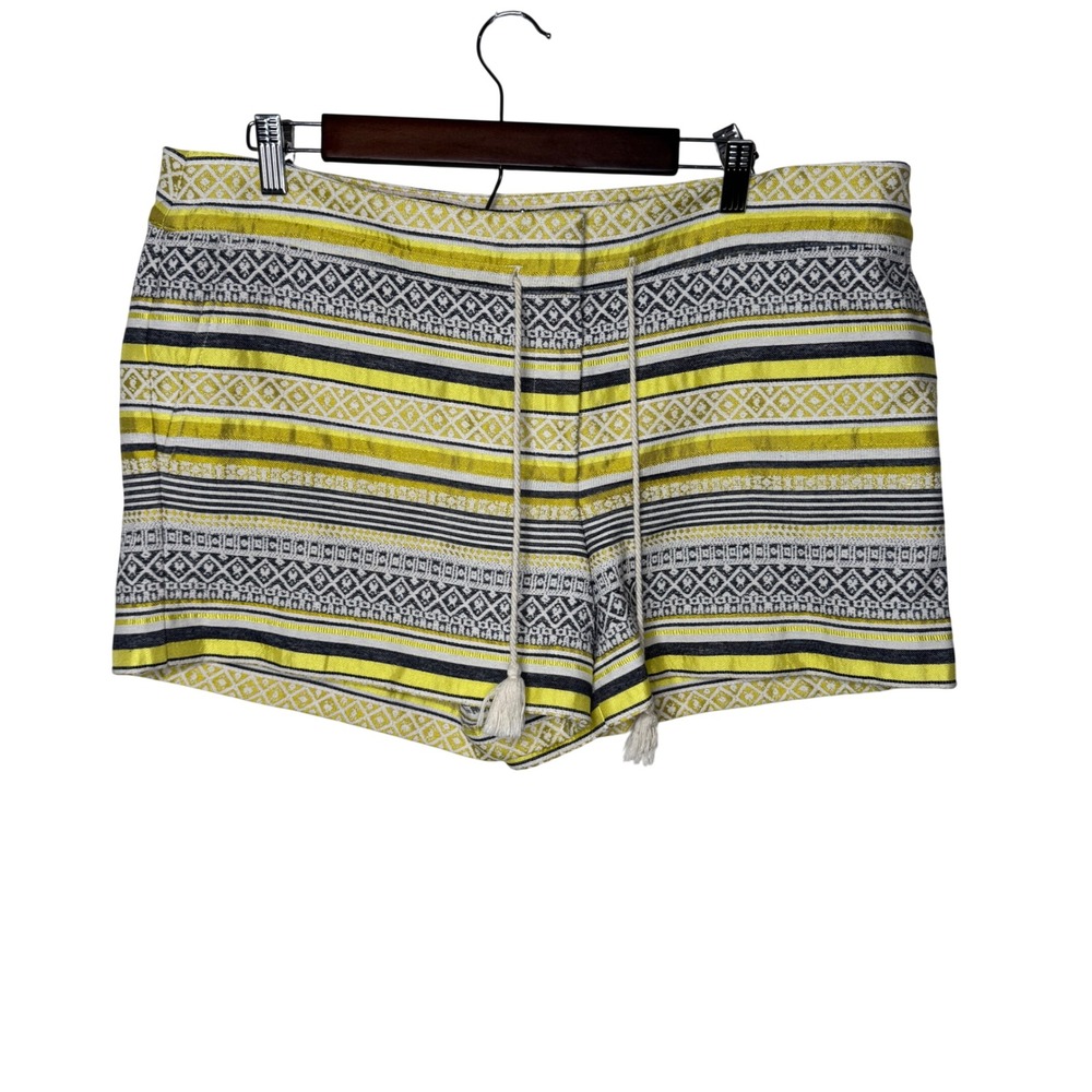 Ann Taylor LOFT Womens Yellow Black Geometric‎ Jacquard Tassel Shorts Size 14